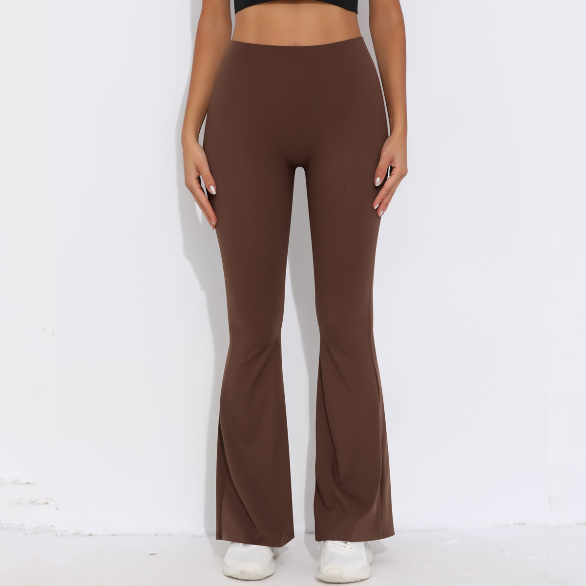 New solid color brushed V-waist high waist lifting buttocks loose casual wide leg cropped pants for running, fitness, yoga, and leggings