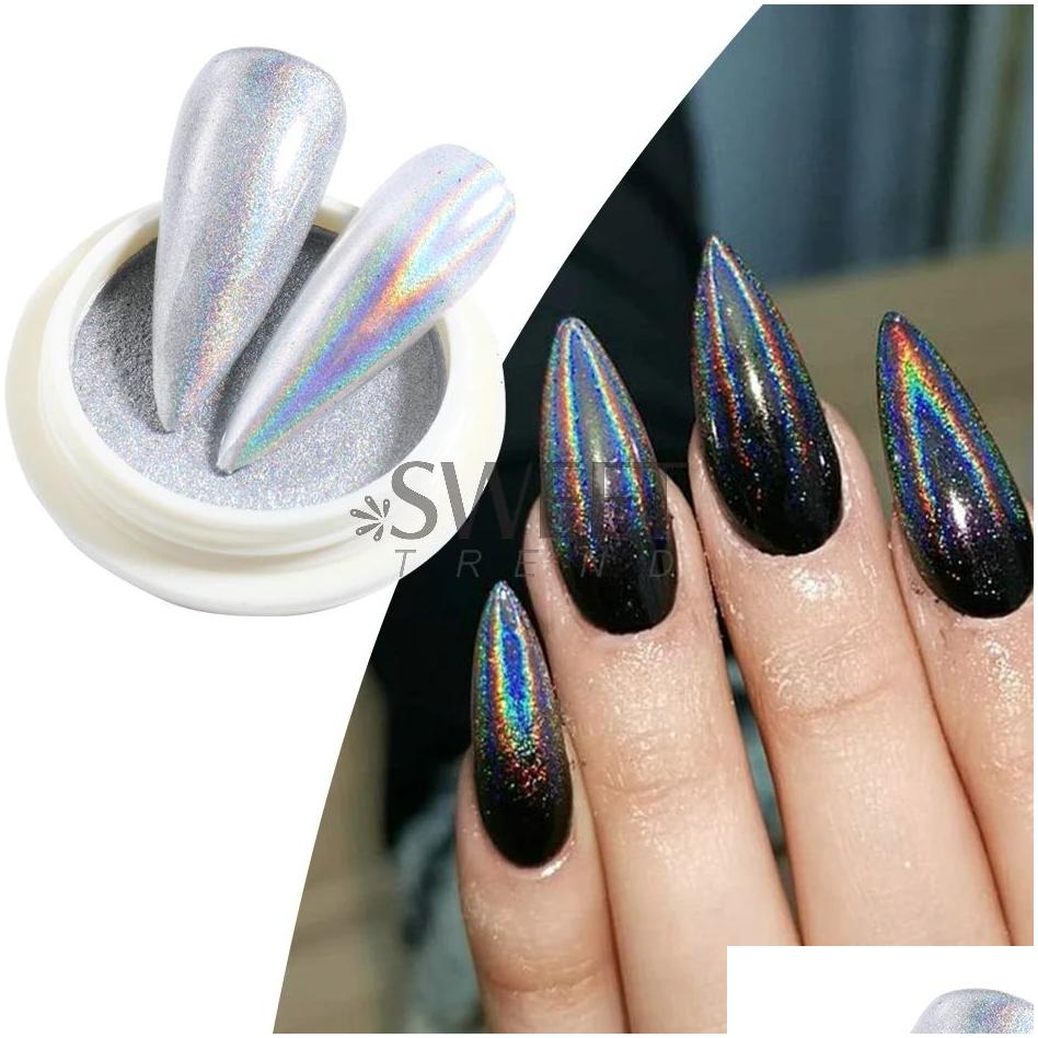 Dryers Holographic Chrome Solid Nails Powder Laser Metallic Glitter Rubbing Dust Sier Blue Pigment Iridescent Accessories Decoratio Otjo6