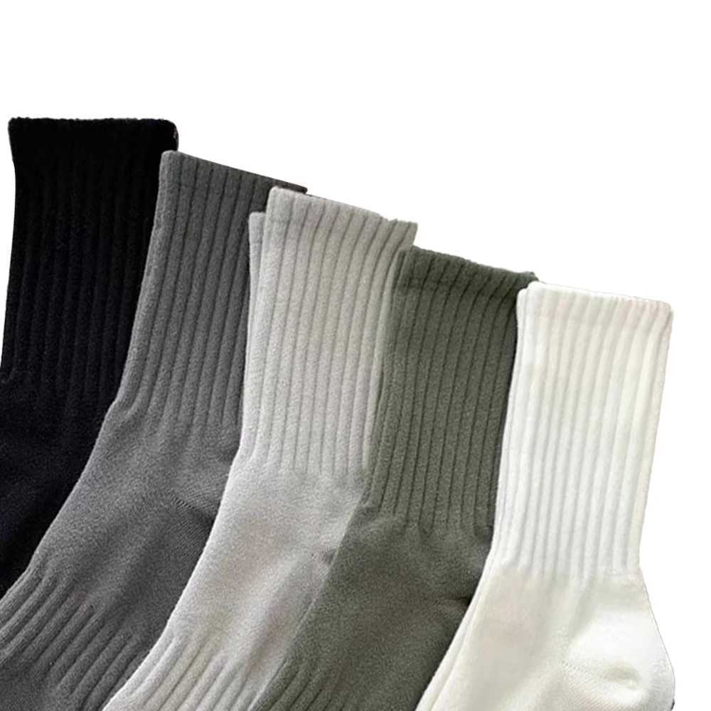 5 pairs of mens solid color vertical striped mid tube socks fashionable and casual round neck socks breathable sweatshirts absorbent casual socks W240