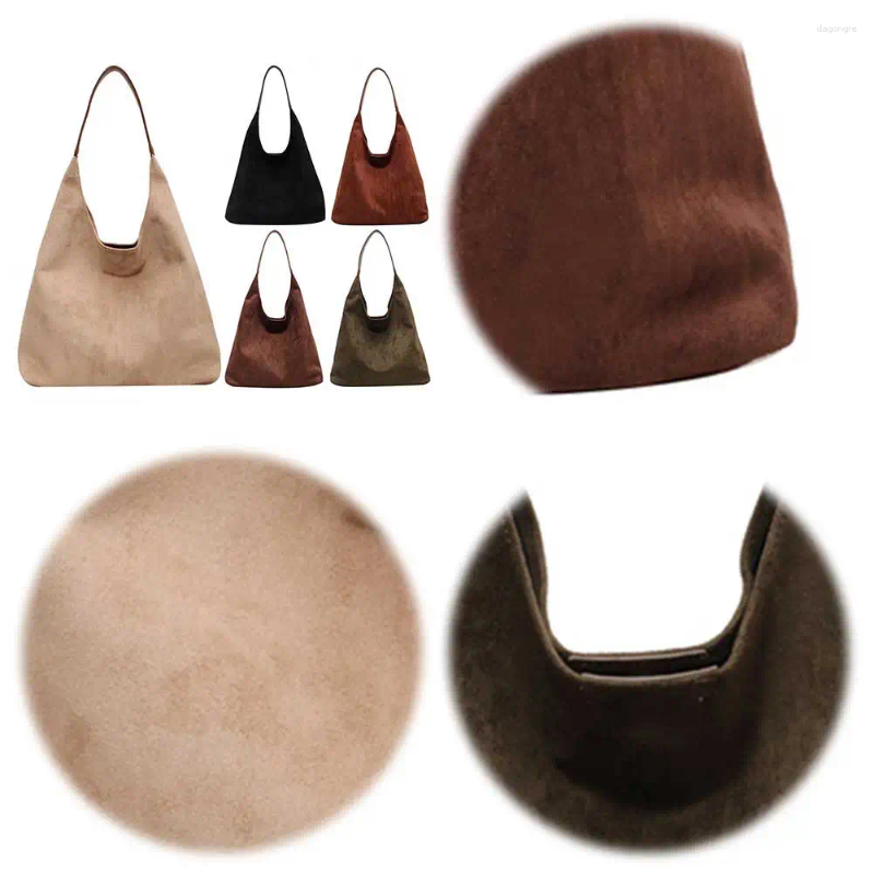 2025 NEW Drawstring Women Suede Shoulder Bag Retro Single Solid Color Simple Tote Handbag Hasp Closure Vintage Hobo Top Handle zhanyishengli