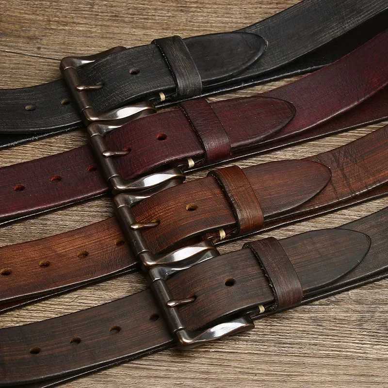 3.8cm mens luxury designer pin buckle strap pure cowhide leather retro strap high-quality genuine leather mens jeans strap W240905