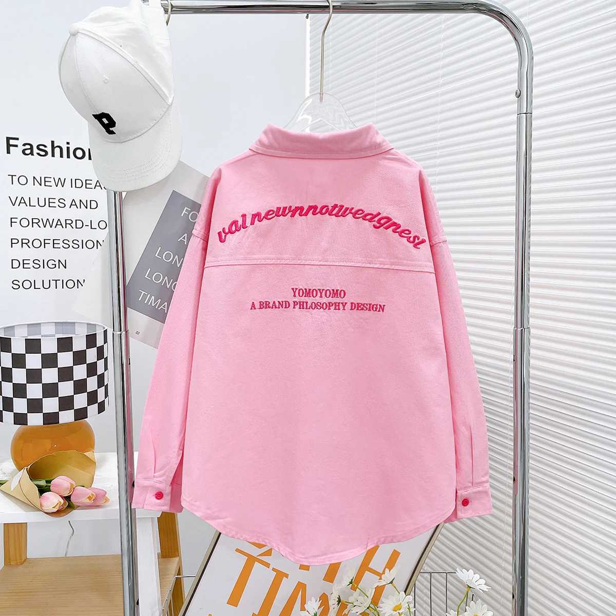 Girls Spring and Autumn Shirts Girls Pink Middle and Big Childrens Clothing Western Style Shirt Coat Spring Fashion 8 Ye Y240906