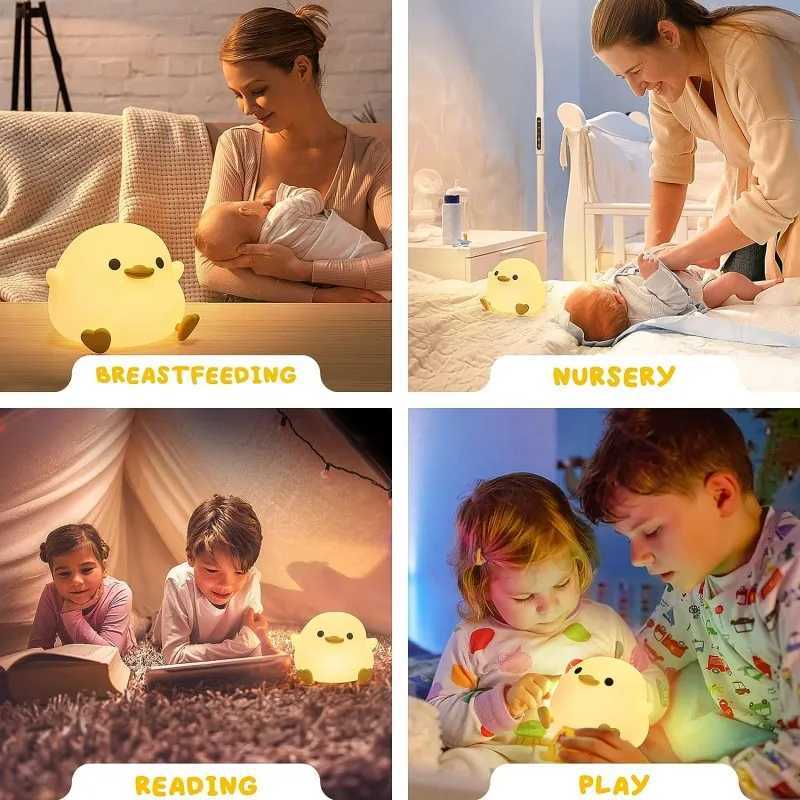 Cartoon Bean Duck Silicone Lamp LED DoD Duck Cute Night Light Kindergarten Night Light Rechargeable Desk Lamp W240816