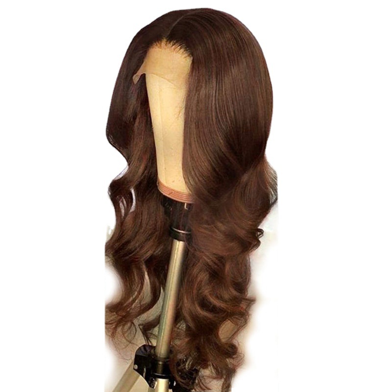 European and American wig female former lace long curly hair big wave brown synthetic wig role play