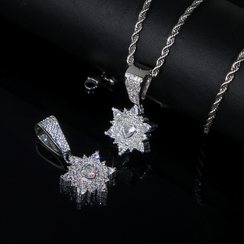 Bg 5A CZ Iced Out Strar Heart Pendant Necklace Micro Paved Cubic Zirconia Fashion Lover for Men Women Hip Hop Jewelry