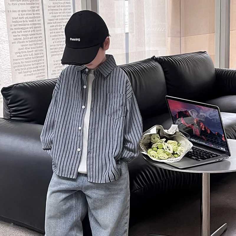 Children Clothing Kids Fashion Casual Shirt 2024 Spring and Autumn New Korean Style Coat Boys All Matching Striped Shirt Y240906