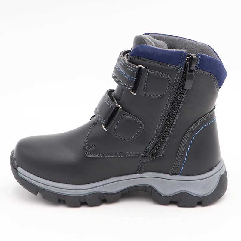 Children Boots Autumn And Winter Leather Boys Shoe Fashion In The Calf Snow Boots Wool Plush Warm Waterproof Kids Martin Boots M240906