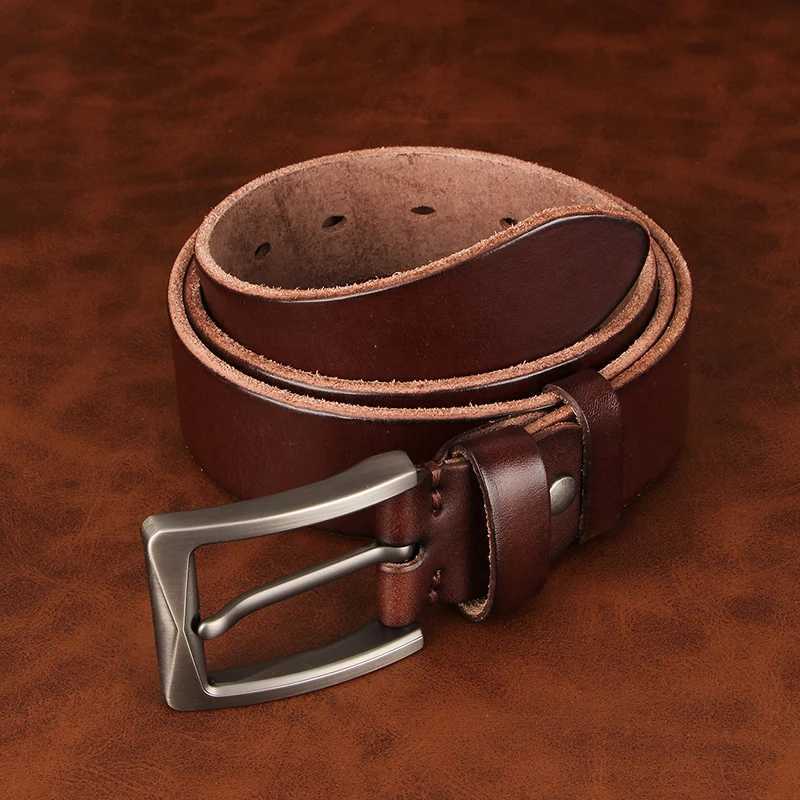3.8CM genuine denim leather belt mens belt mens belt retro pin buckle Ceinture heavy-duty work belt W240905