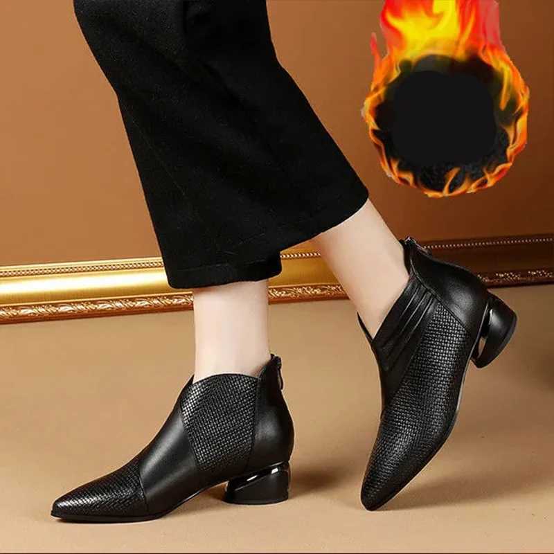2024 Trend Womens Low Heels Womens Ankle Boots Retro Leather Boots Womens Formal Automatic Office Shoes CL240906