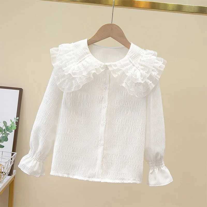 Autumn Children Clothes Girls Ruffles Lace Blouse White Long Sleeve School Uniform Girl Shirt Kids Shirts 6 8 10 12 14 Years Y240906