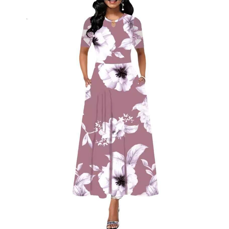 2024 Women's Loose Sleeve with High Waist, Large Pocket, V-neck Long Dress for Women