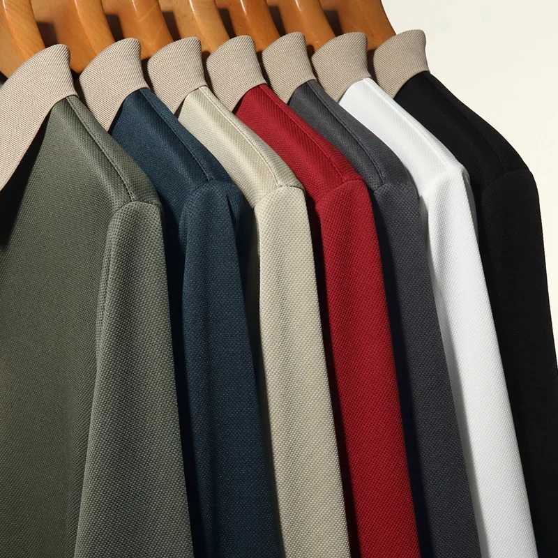 Autumn New Mens Long-sleeved Polo Shirt Business Casual Slim Elastic Top Fashion Classic Solid Color Male Brand TeesXJ240906