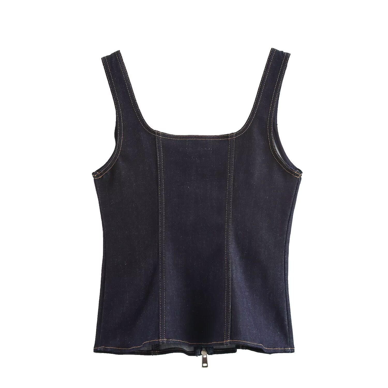 New Style Street Fashion Autumn Double Zipper Cowboy Strap Top Versatile Womens Back