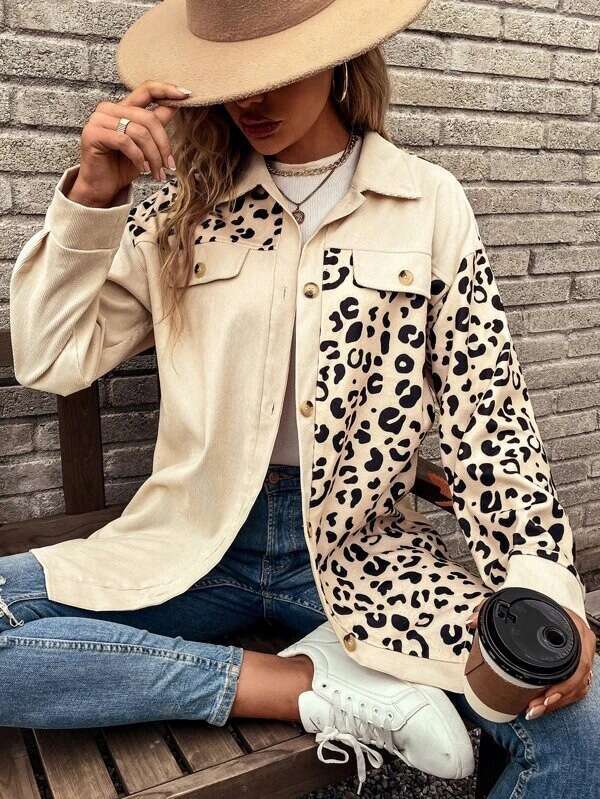 2024 cardigan top women's autumn and winter new item leopard print single breasted mid length shirt jacket for women