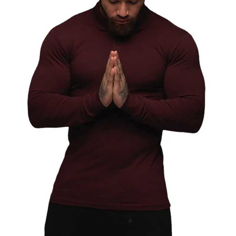 New Fashion Autumn Sports Polo Shirt Mens Stretch Cotton Gym Clothing Spring Casual Long Sleeve Polos Male Breathable T ShirtXJ240906