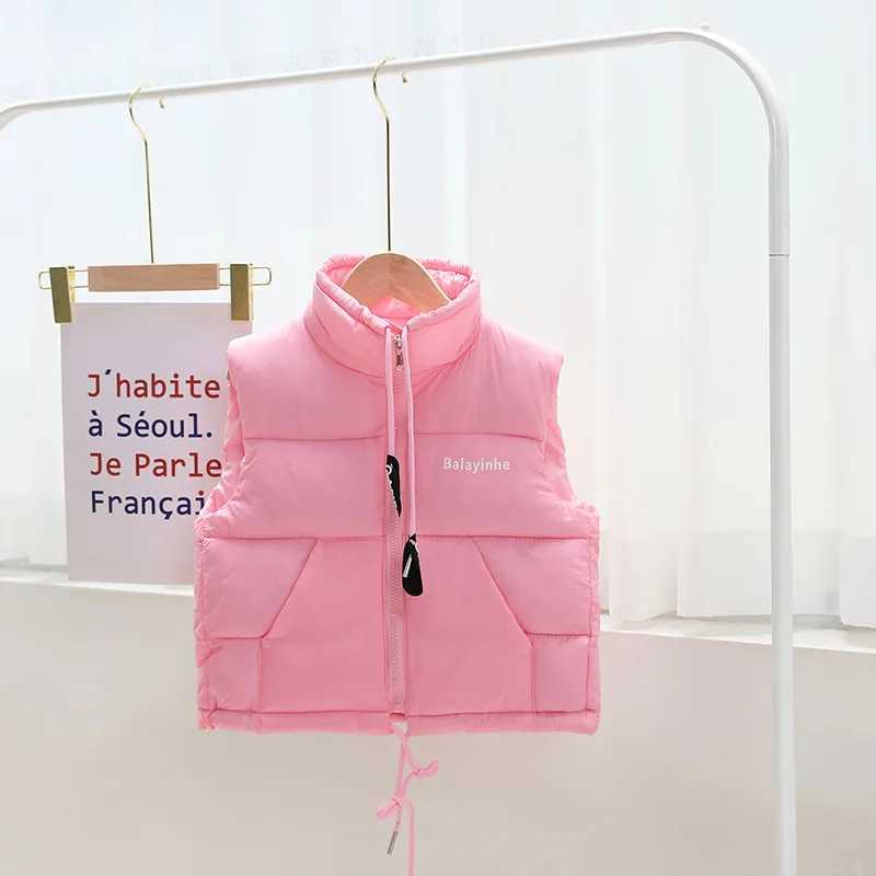 2023 Autumn Winter New Girls Boys Vest Solid Color Thicken Keep Warm Lapel Fashion Down Cotton Waistcoat For 3-14 Years Old Y240906