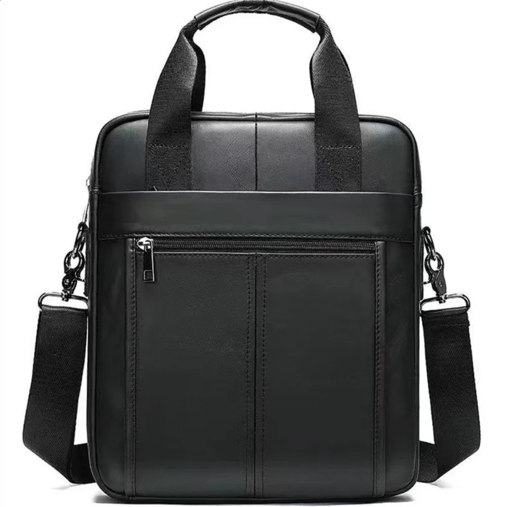 Mens handbag 100% genuine leather shoulder cross body bag vertical briefcase business travel messenger suitable for 133inch iPad 240906