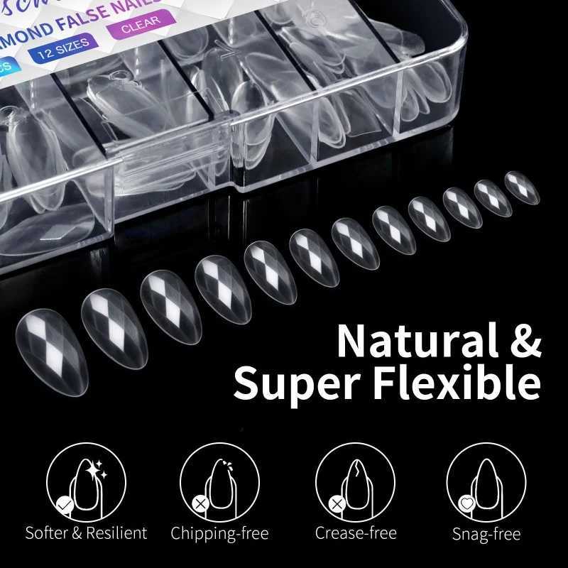 New 120/140pcs square almond coffin nail extension tip Natural transparent full cover nail Bimorph diamond soft gel nail tip W240905