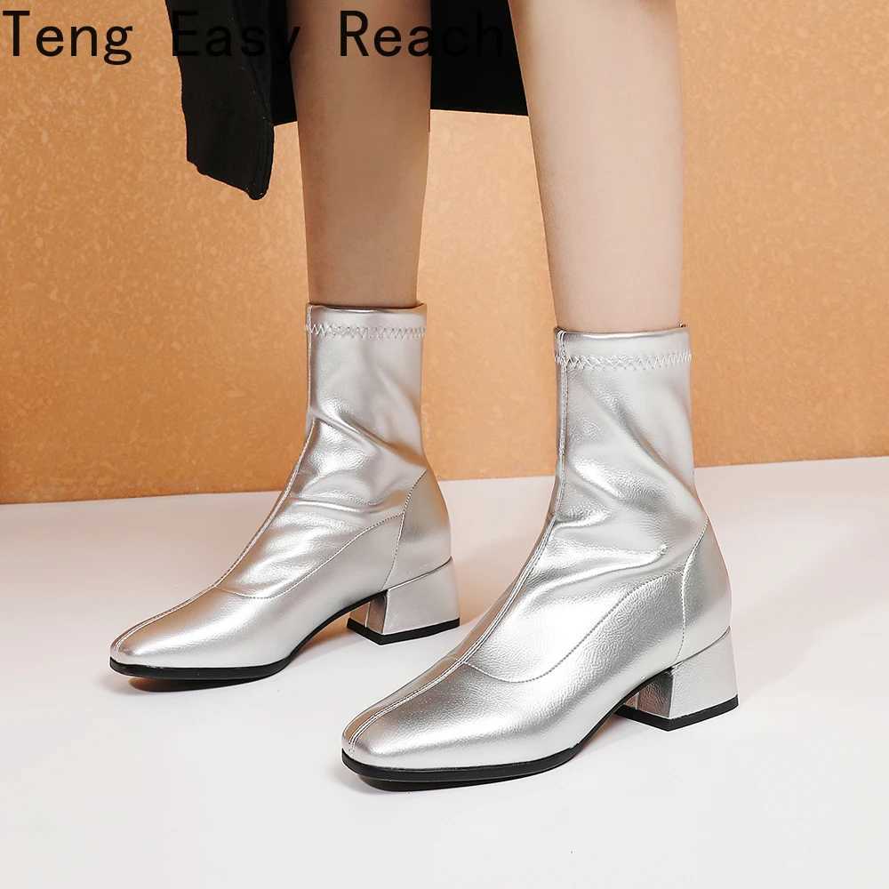 2024 Womens Autumn New Black and White Ankle Boots Fashion Square Toe Ankle Boots Comfortable Low Boots Womens Shoes Beige 43 CL240906