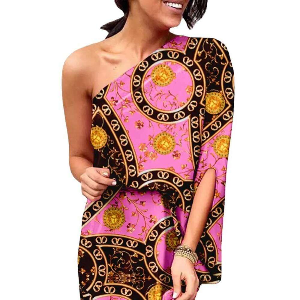2023 Summer Sexy Oblique Shoulder Single Sleeve Dress for Women