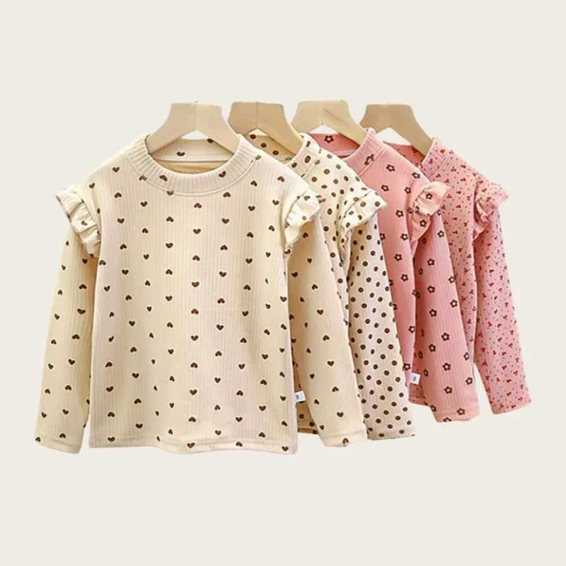 2-10T Baby girl clothes Long Sleeved Undershirt Cute Floral Dots T-shirt Sweet Children girl blouse Y240906