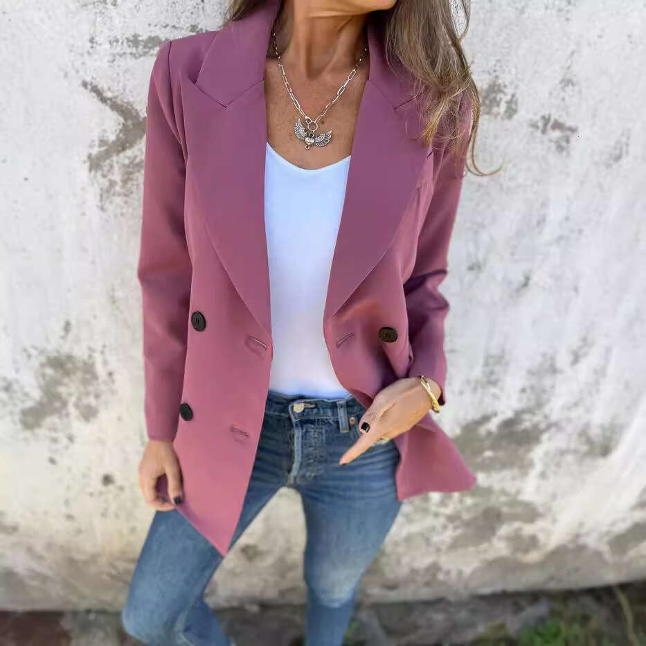 Autumn new solid color fashionable long sleeved suit jacket for women