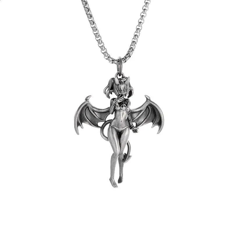 Exquisite Retro Sexy Devil Bat Girl Pendant Necklace for Men and Women Gothic Hip Hop Trend Role Playing Punk Jewelry 240905