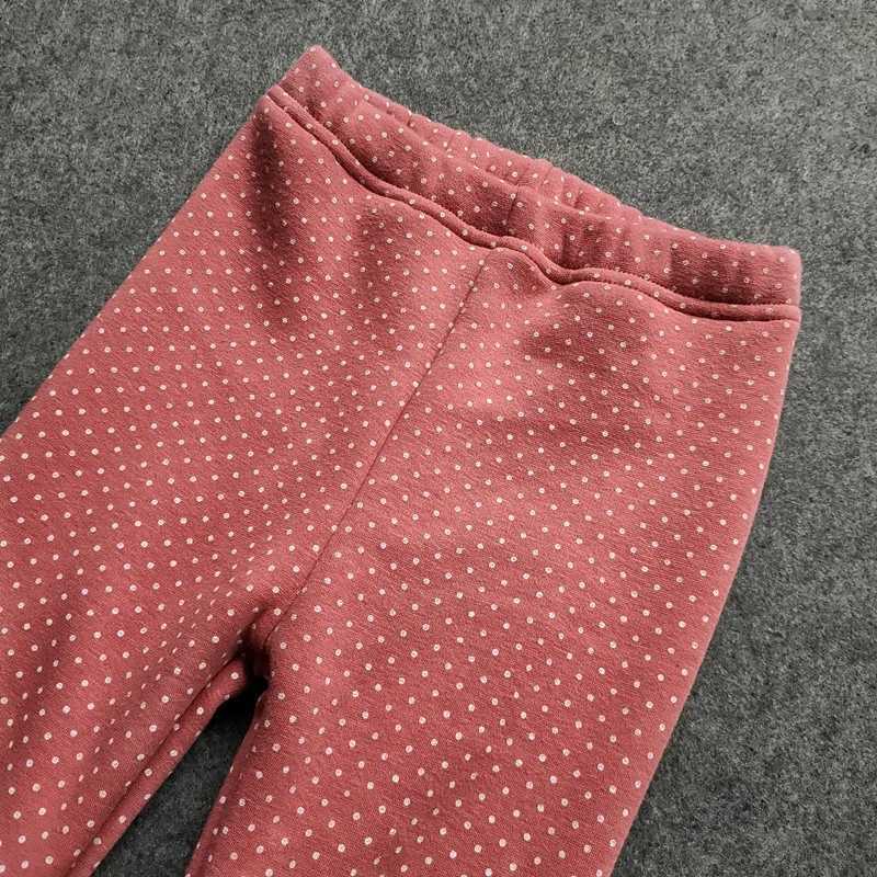 Kids Girls Leggings Autumn Winter Cotton Dot Print Velvet Warm Pant For Girl Fleece Plus Thicken Slim Trousers Children Clothing Y240906