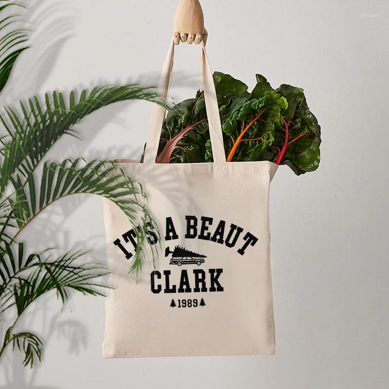 Shopping Bags It's A Beaut Clark Pattern Women Shoulder Bag Christmas For Friends Mother Daughter Canvas Tote Reusable zhanyishengli
