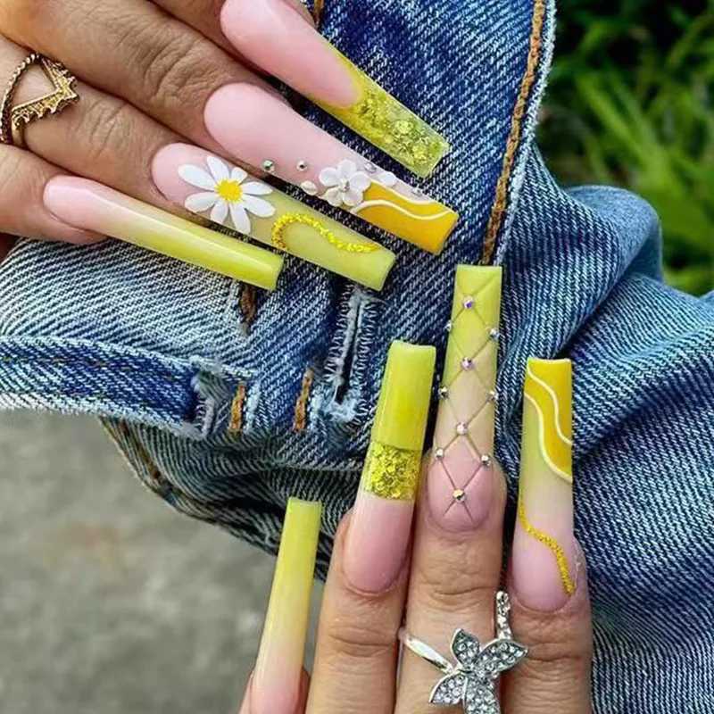 24 rectangular fake nails simple white French fake nails wearable ballet coffin full set of nail tips ABS pressed on nails W240905