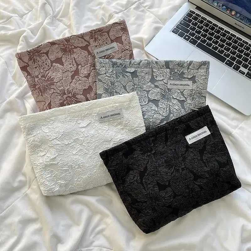 Makeup Bag Womens Flower Makeup Box Organizer Korean Embroidery Makeup Bag Travel Makeup Bag Corduroy Canvas Beauty Box W240905