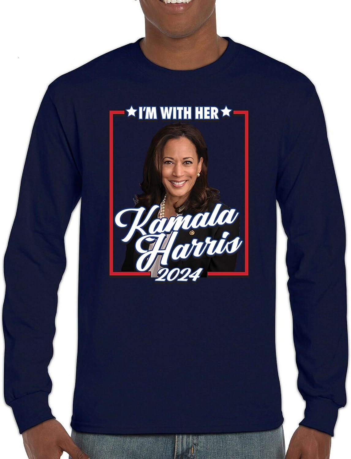 Long Sleeve Shirts For Men Sweatshirt Im With Her Kamala Harris 2024 T-Shirt Madam President 47 Speaking Vote Blue USA American Liberal T Shirt Tee Fr