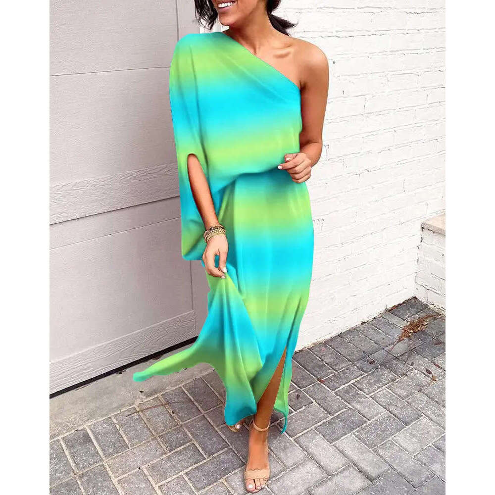 2023 Summer Sexy Oblique Shoulder Single Sleeve Dress for Women
