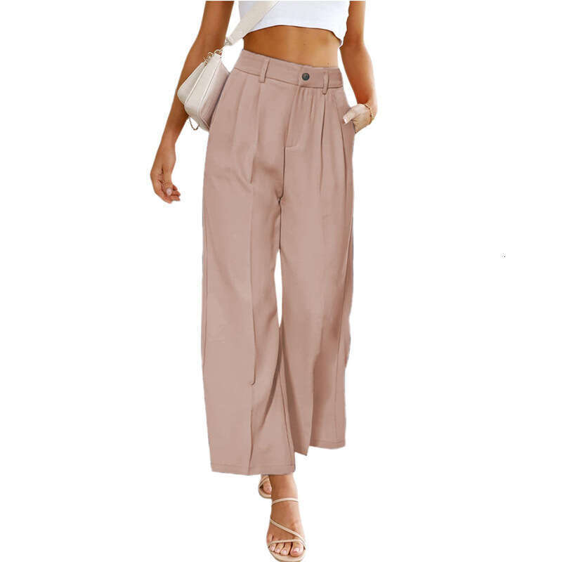 2024 Spring/Summer New Women's Casual Wide Leg Formal High Waist Button Long Pants with Pockets