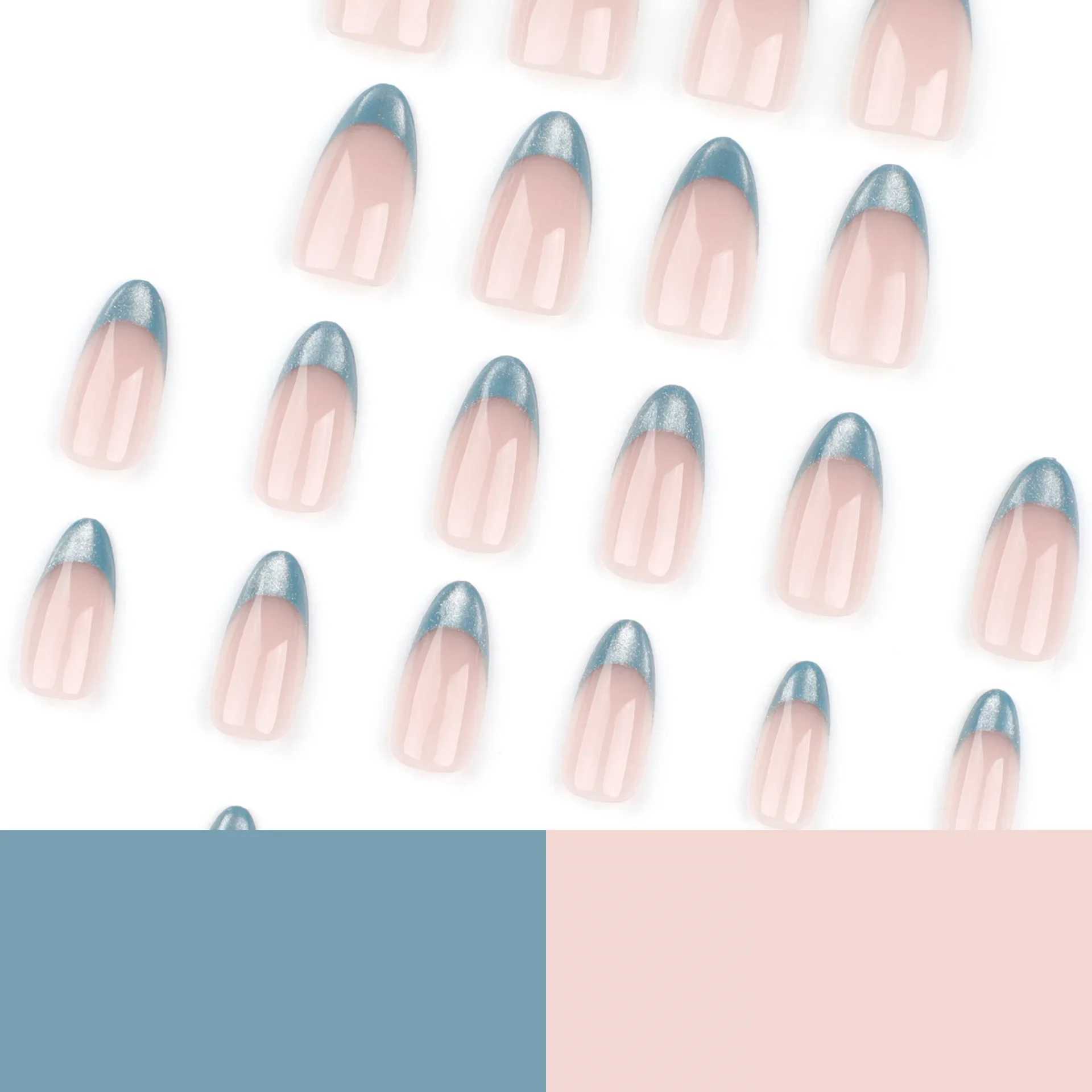 24 pieces of French cat eye fake nails almond head fake nails artificial nail patches for ergonomics beauty glitter and shine W240905