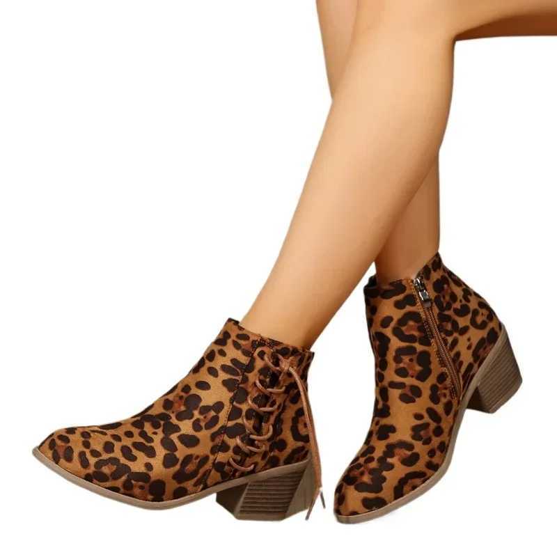 2024 Womens Brand Shoe Side Zipper Womens Boots Fashion Leopard Pattern Modern Boots Womens Sexy Point Toe Solid Bare Boots CL240906