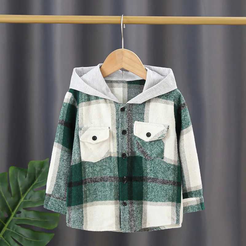Autumn Baby Boy Solid Cotton Clothes Fashion Kid Girls Plaid Hoodies Jacket Top Children Single Breasted Long Sleeve Shirts Y240906