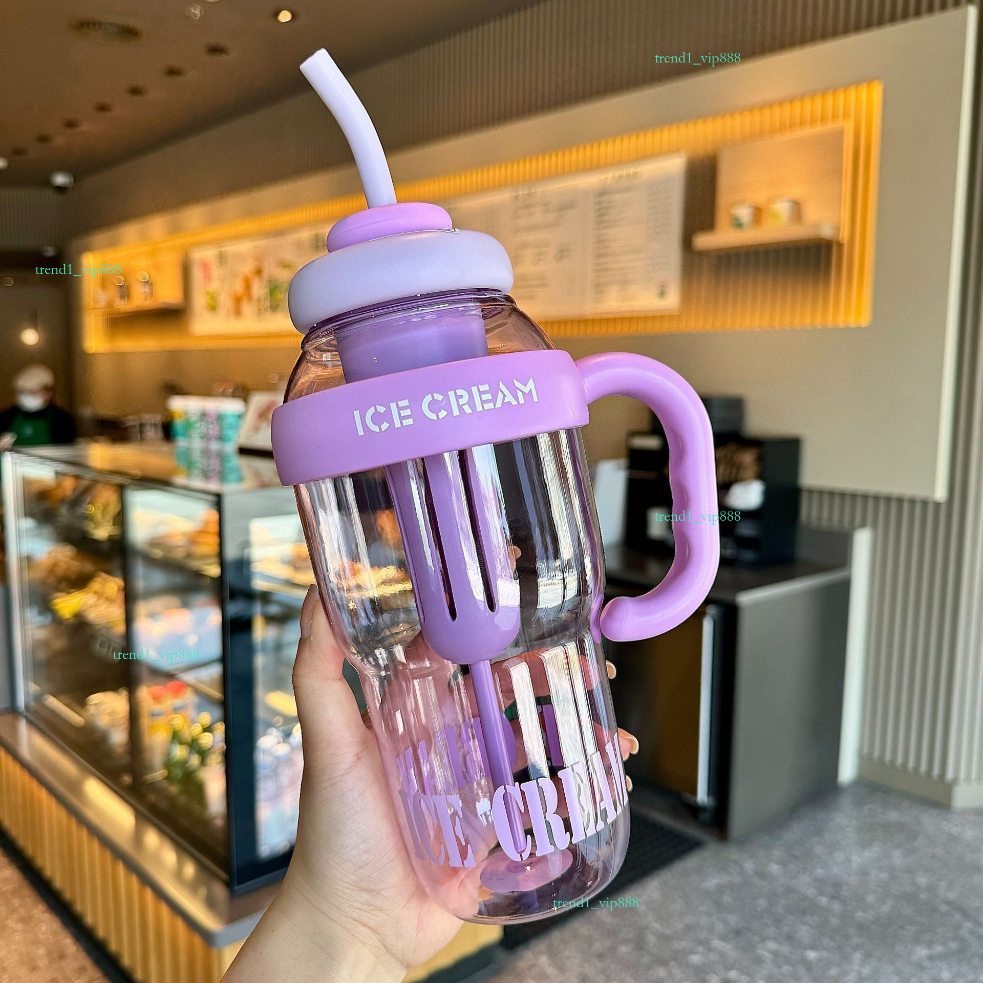 Fashion High Beauty Girl Big cup Ton Bucket Milk Tea cup with handle Cute Straw cups Large Capacity Plastic Water Bottle cups with lid and straw 773