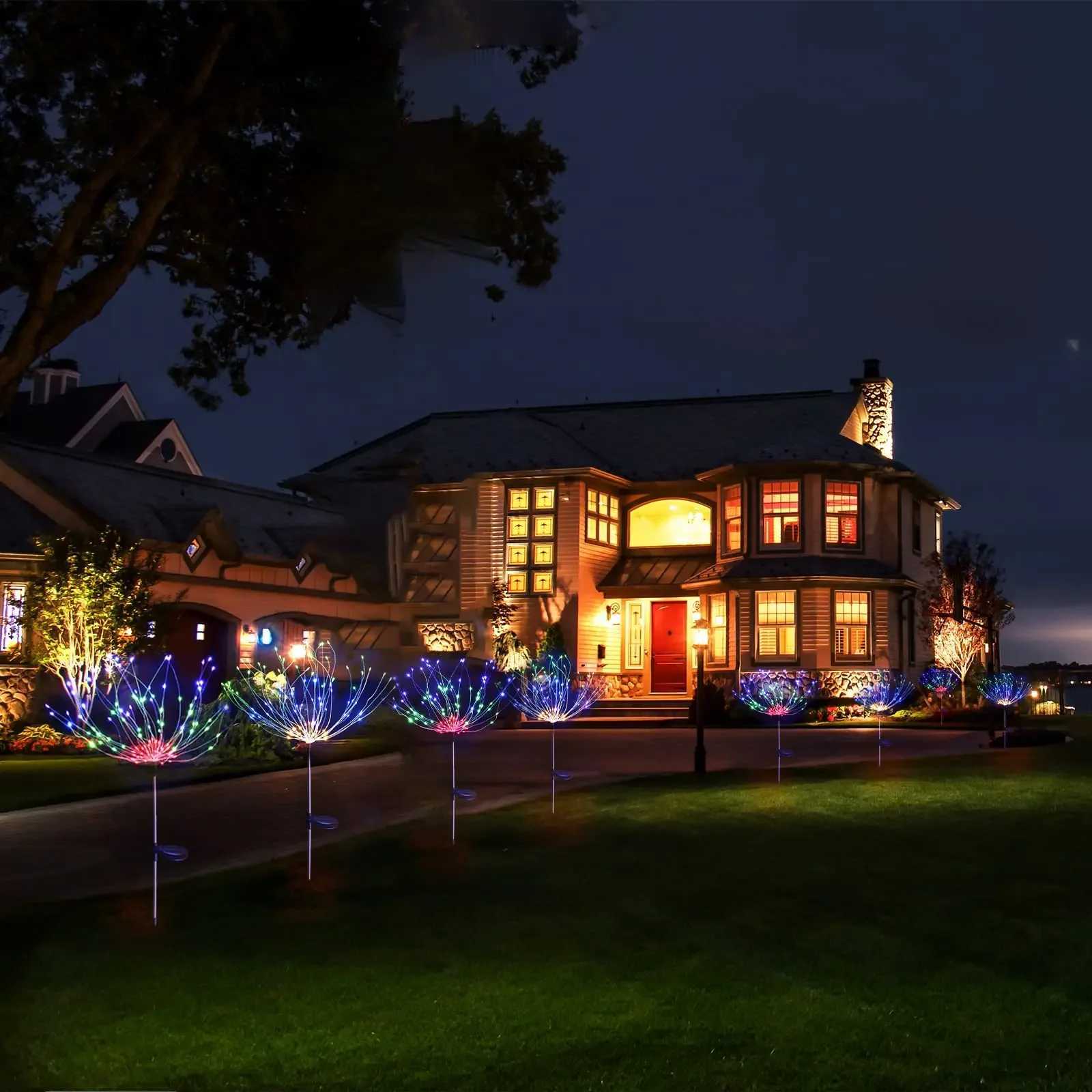 AlliLit 200LED Solar Firework Light Waterproof Outdoor 8 Lighting Modes Fairy String Light Christmas Lawn Lamp Garden Decoration Y240906