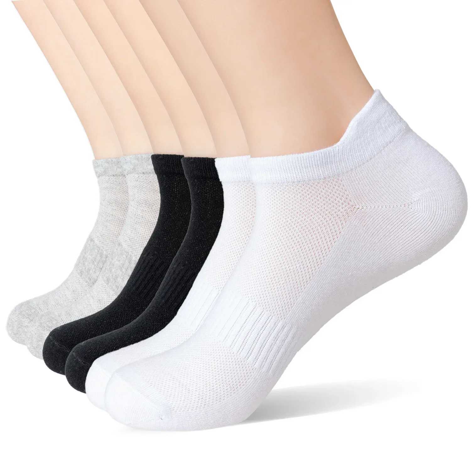 6 pairs of womens mens socks student couple cotton new plus size sports ear mesh spot running solid color boat ankle socks W240905
