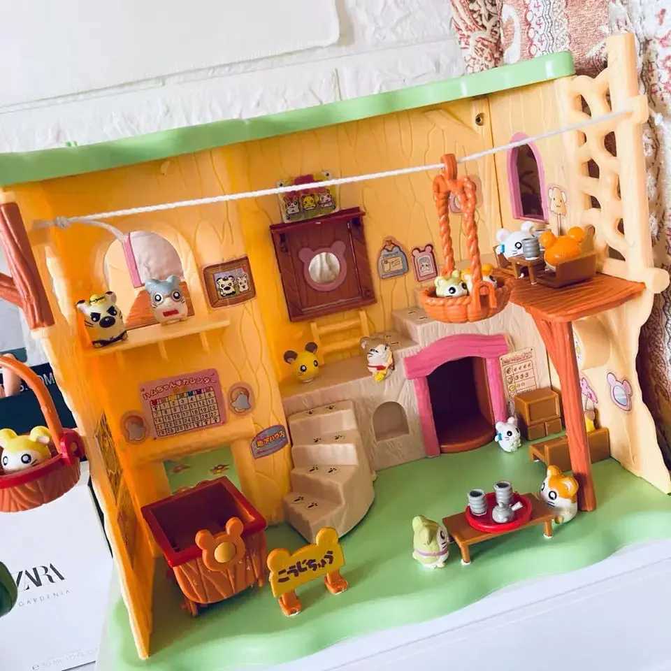 New Cute Japanese Anime Hamtaro Bijou Basement Hamster House Series Character Model Toy with 12 Doll Set Childrens Gift W240905