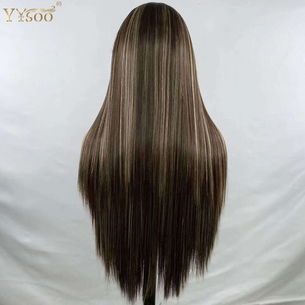 Yysoo Long Silky Straight Hair 13X6 Futura Synthetic Lace Front Wigs For Black Women 103/4/30 Deep Part Glueless Highlights Wig