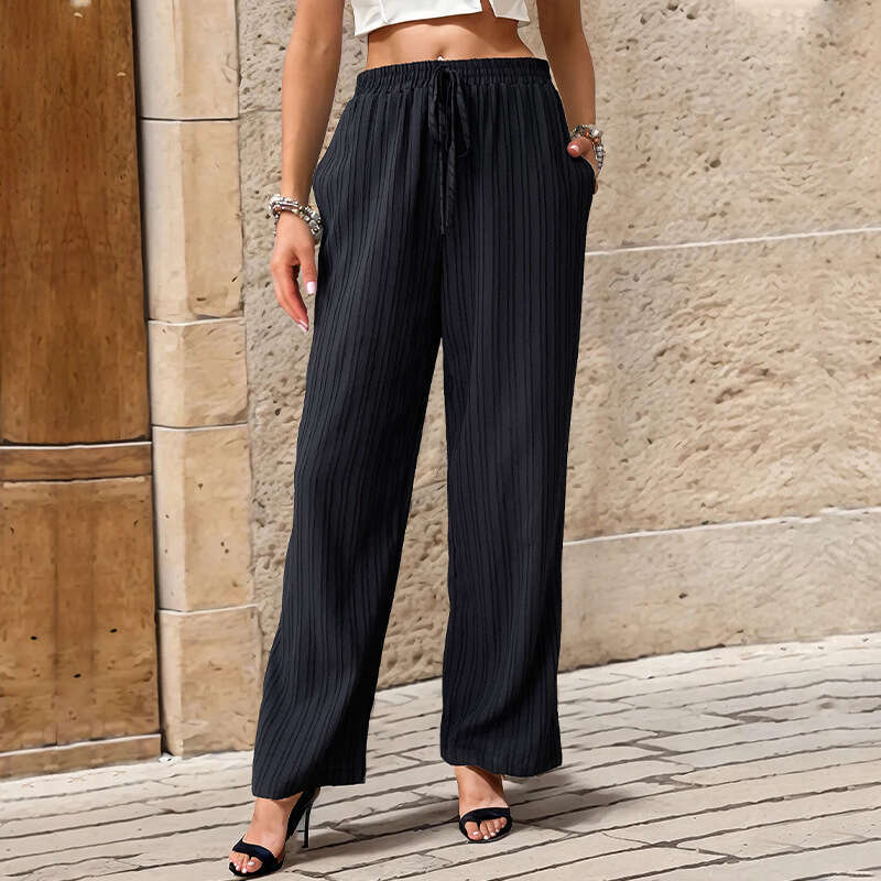 2024 Comfortable Casual Pants with High Waist and Texture Straightening for Women's Wear