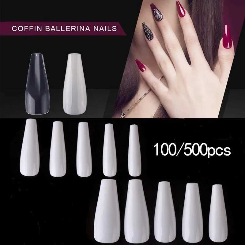 Heallor 100/500 pieces of natural ballet dancers nails fake acrylic full cover press handmade fake nails art tips DIY salon for fake nails W240905