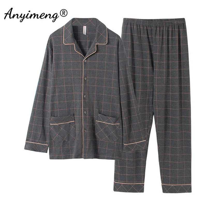 Plus Size 3xl 4xl 5xl 6xl Big Guys Pajamas for Men Large Loungewear Cardigan Plaid Fashion Homewear Fat Mans Pijamas Father Pjs Y240906