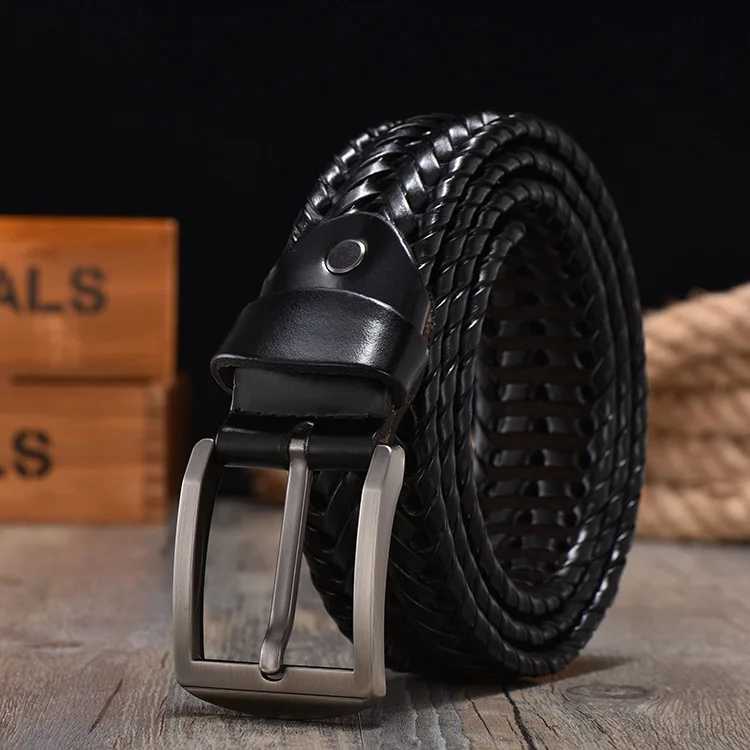 Newly woven mens woven belt luxury leather cow belt hand woven design mens jeans womens belt W240905