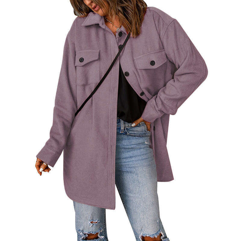 Corduroy in winter new solid color single breasted casual lapel woolen outerwear for women