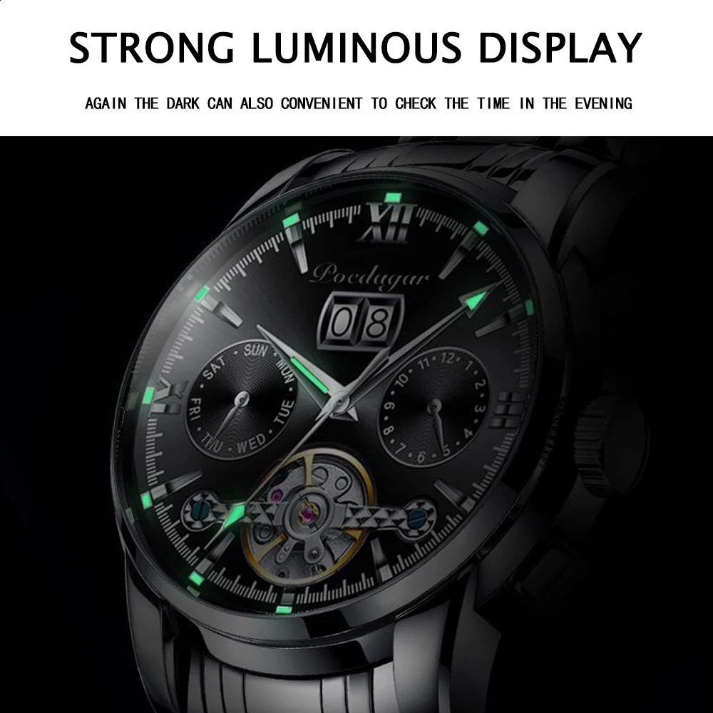 POEDAGAR Business Watch Men Automatic Mechanical Luxury Fashion Stainless Steel Sport Watches Relogio Masculino 240716