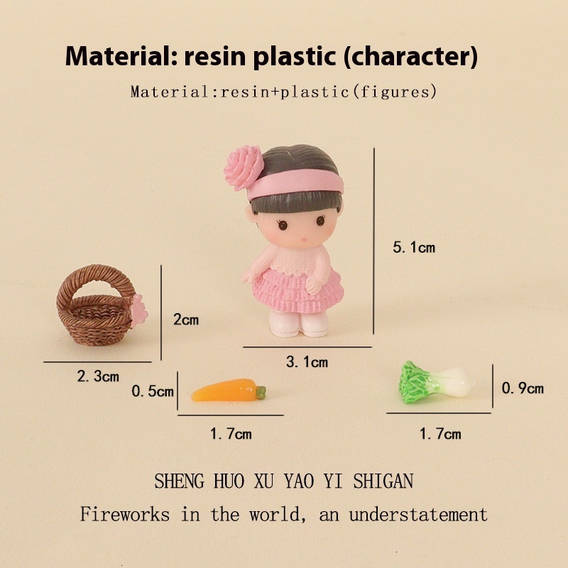 Cartoon Mini House Cute Little Girl Flower Basket Vegetable Micro Landscape Model Home Decoration Desktop Ornament