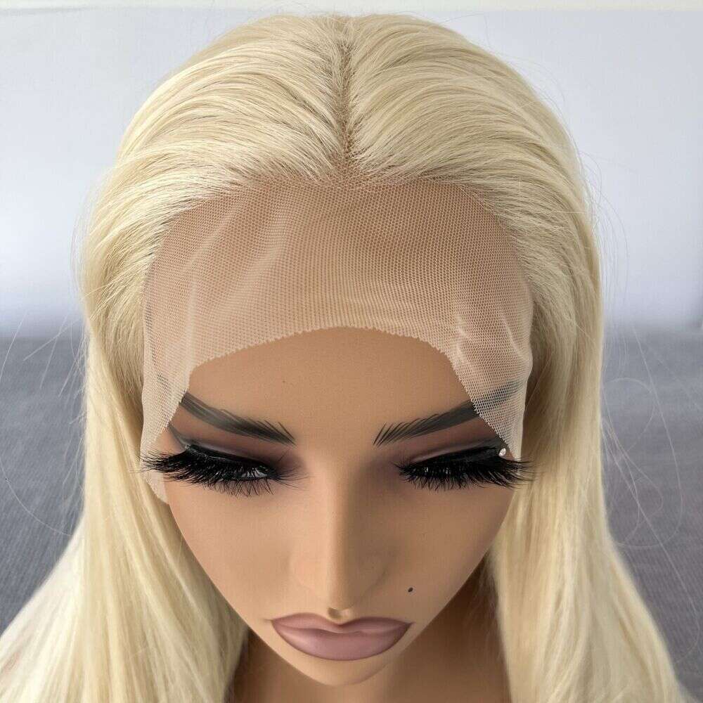 Lace Front Wig Long Straight Heat Resistant Hair Platinum Blonde Synthetic